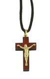 Pack of 6 pcs - Cherry Wooden Catholic Crucifix Pendant Cord Necklace - Small