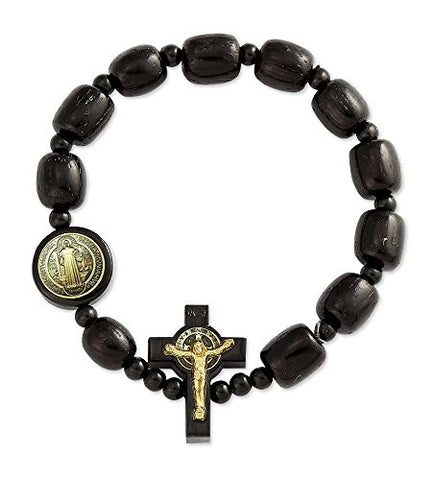 Saint Benedict, San Benito Devotional Rosary Beads Bracelet in Black