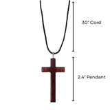 Cherry Wood Corded Necklace Cross Pendant for Men and Women