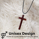 Cherry Wood Corded Necklace Cross Pendant for Men and Women