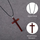 Cherry Wood Corded Necklace Cross Pendant for Men and Women