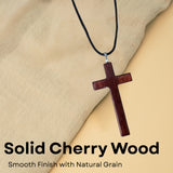 Cherry Wood Corded Necklace Cross Pendant for Men and Women