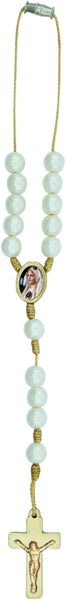 Our Lady of Fatima Car Rosary – Simulated 8mm Plastic Pearl Beads with Gold tone Crucifx
