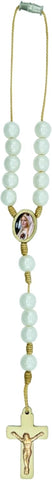 Our Lady of Fatima Car Rosary – Simulated 8mm Plastic Pearl Beads with Gold tone Crucifx