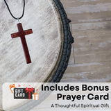 Cherry Wood Corded Necklace Cross Pendant for Men and Women