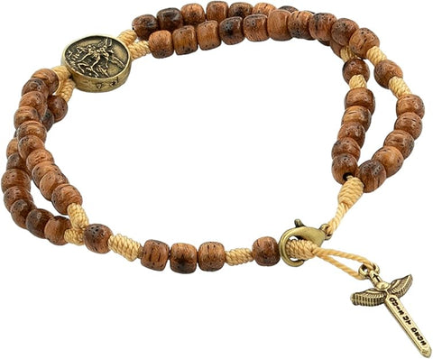 Saint Michael Medal Wooden Beads Rosary Bracelet