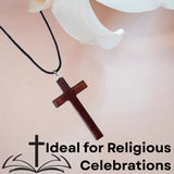Cherry Wood Corded Necklace Cross Pendant for Men and Women
