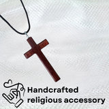 Cherry Wood Corded Necklace Cross Pendant for Men and Women