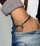 St Benedict Medal With Hematite/Cross Rosary Bracelet