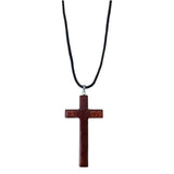 Cherry Wood Corded Necklace Cross Pendant for Men and Women