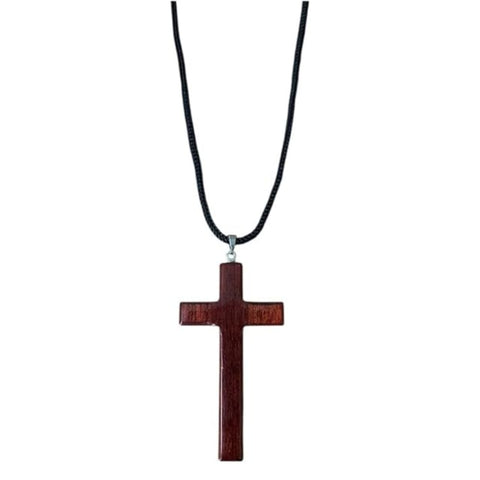 Cherry Wood Corded Necklace Cross Pendant for Men and Women