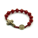 Saint Benedict Small Wrist Red Bracelet Wooden Beads Decade Rosary