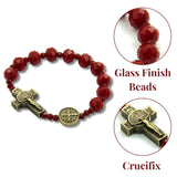 Saint Benedict Small Wrist Red Bracelet Wooden Beads Decade Rosary