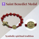 Saint Benedict Small Wrist Red Bracelet Wooden Beads Decade Rosary