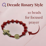 Saint Benedict Small Wrist Red Bracelet Wooden Beads Decade Rosary
