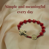 Saint Benedict Small Wrist Red Bracelet Wooden Beads Decade Rosary