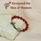 Saint Benedict Small Wrist Red Bracelet Wooden Beads Decade Rosary