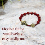 Saint Benedict Small Wrist Red Bracelet Wooden Beads Decade Rosary