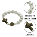 Saint Benedict Small Wrist White Simulated Plastic Pearl Bracelet