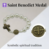 Saint Benedict Small Wrist White Simulated Plastic Pearl Bracelet