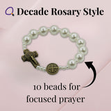 Saint Benedict Small Wrist White Simulated Plastic Pearl Bracelet