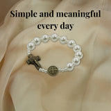 Saint Benedict Small Wrist White Simulated Plastic Pearl Bracelet