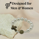 Saint Benedict Small Wrist White Simulated Plastic Pearl Bracelet