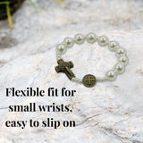 Saint Benedict Small Wrist White Simulated Plastic Pearl Bracelet