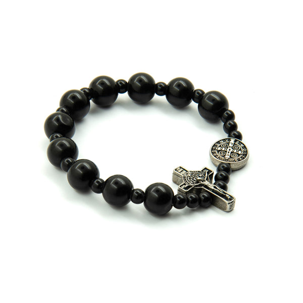 Saint Benedict Small Wrist Black Bracelet Wooden Beads Decade Rosary