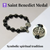 Saint Benedict Small Wrist Black Bracelet Wooden Beads Decade Rosary