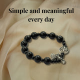 Saint Benedict Small Wrist Black Bracelet Wooden Beads Decade Rosary