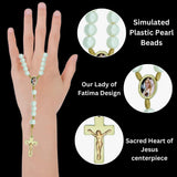 Our Lady of Fatima Car Rosary – Simulated 8mm Plastic Pearl Beads with Gold tone Crucifx