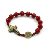 Saint Benedict, San Benito Devotional Rosary Beads Bracelet in Cherry