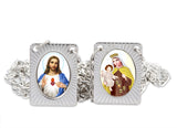 Stainless Steel Catholic Scapular with Medals of Sacred Heart of Jesus and Our Lady of Mt. Carmel - Squared Pendant
