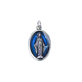 Lot of 6pcs. Our Lady of Grace Mini Oxidized Silver Medal with Blue Enamel - .59" W x 1" L.