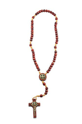 Saint Benedict Wood Beads Mini Rosary for Prayer, Rosarios Catolicos