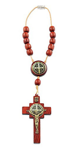 Saint Benedict Crucifix Car Rearview Mirror Rosary One Decade