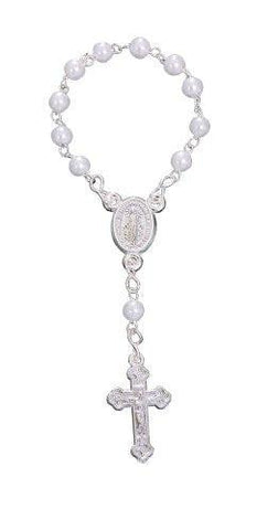 Lot of 12pcs - Silver Plated White Simulated Pearl Finger Decade Rosary - 3.5 Inch. - Lot of 12pcs - Silver Plated White Simulated Pearl Finger Decade Rosary - 3.5 Inch.