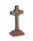 Pack of 2 pcs. San Benito Saint Benedict Cherry Wood Standing Table Religious Cross with Crucifix, 2.8 Inch