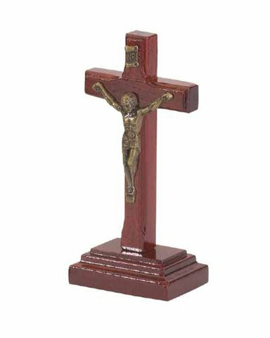 Pack of 2 pcs. 4" Cherry Wood Table Crucifix - Made in Brazil