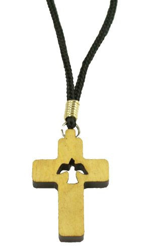 Lot of 6pcs. Wood Cross Pendant Necklace with Holy Spirit Dove Cutout