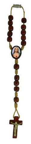 Sacred Heart of Jesus Car/Auto Rearview Mirror Wooden Beads Protection Rosary