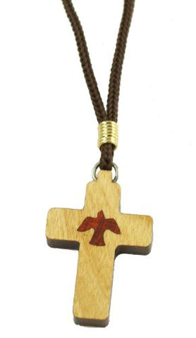 Lot of 6 pcs. Holy Spirit Dove Medallion Wooden Cross Pendant Necklace