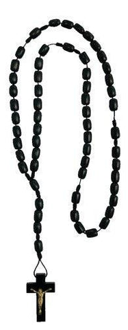 Black Wood Rosary Necklace with Black Cord - Black Wood Rosary Necklace with Black Cord