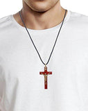 Cherry Wooden Catholic Crucifix Pendant Cord Necklace - Large - Cherry Wooden Catholic Crucifix Pendant Cord Necklace - Large