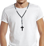 Black Wood Rosary Beads Necklace With Cross 19 in. - Black Wood Rosary Beads Necklace With Cross 19 in.