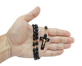 Black Wood Rosary Necklace with Beige Cord - Black Wood Rosary Necklace with Beige Cord