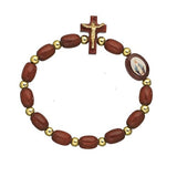 Wooden Beads Our Lady of Grace Rosary Decade Bracelet with Cross