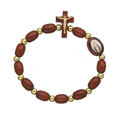 Wooden Beads Our Lady of Grace Rosary Decade Bracelet with Cross