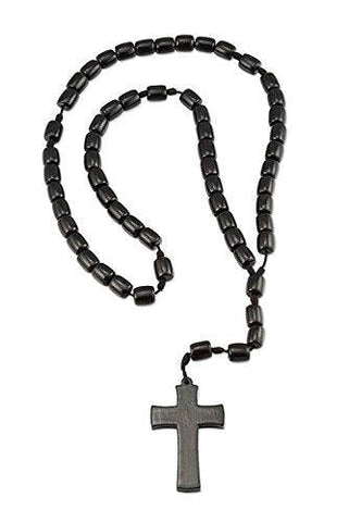 Black Wood Rosary Beads Necklace With Cross 19 in. - Black Wood Rosary Beads Necklace With Cross 19 in.